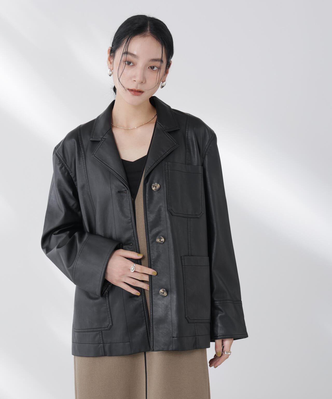 BAUM UND PFERDGARTEN/Textured Faux Leather ジャケット 6715216007