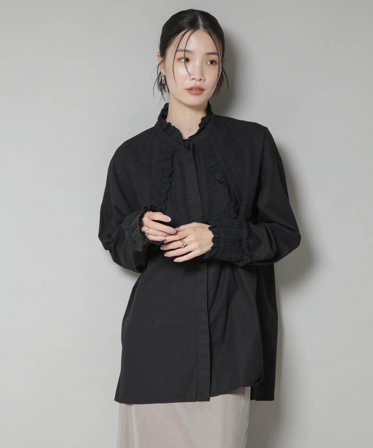 Sara mallika/COTTON PINTUCK LACE BLOUSE 6715221001