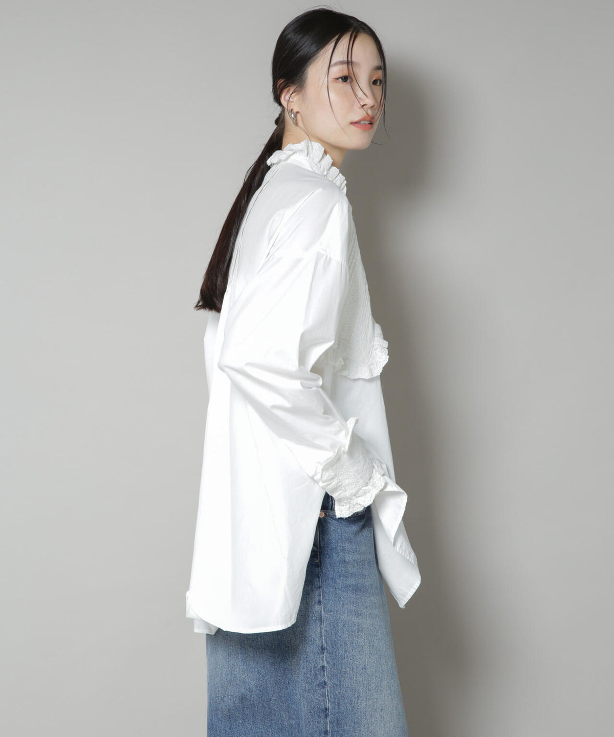 Sara mallika/COTTON PINTUCK LACE BLOUSE 6715221001