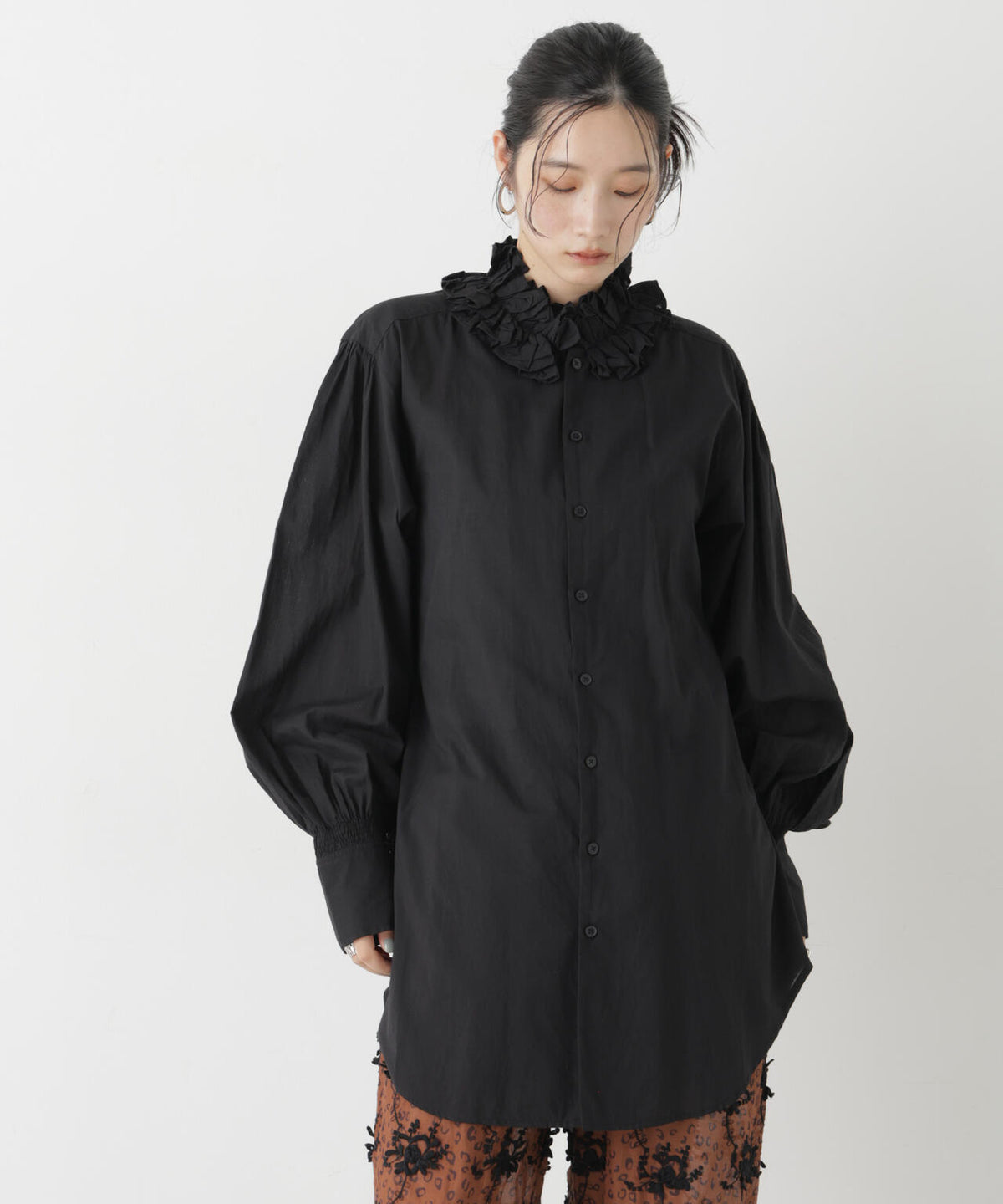 crinkle crinkle crinkle/cotton frill collar shirts 6716220003