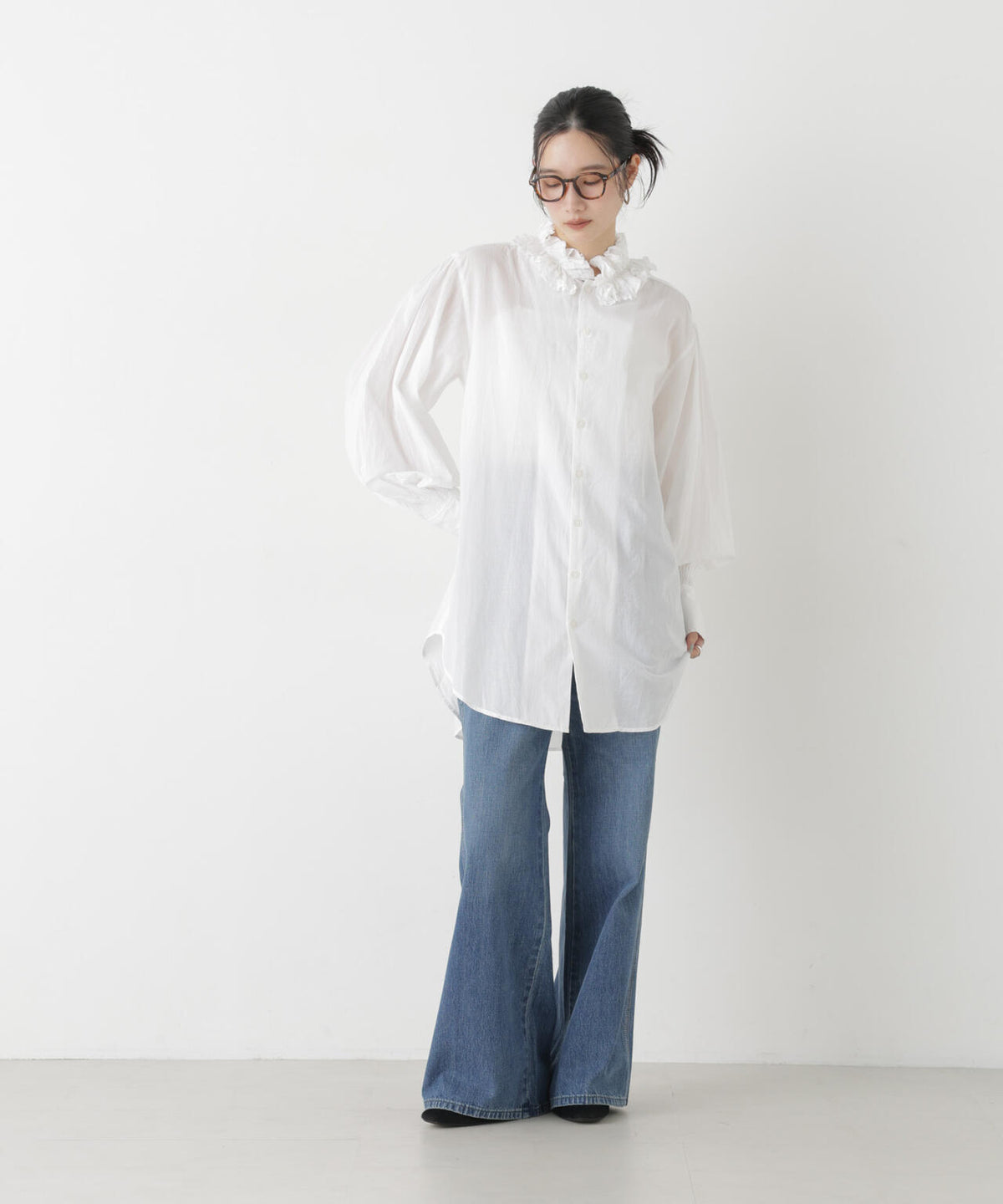 crinkle crinkle crinkle/cotton frill collar shirts 6716220003