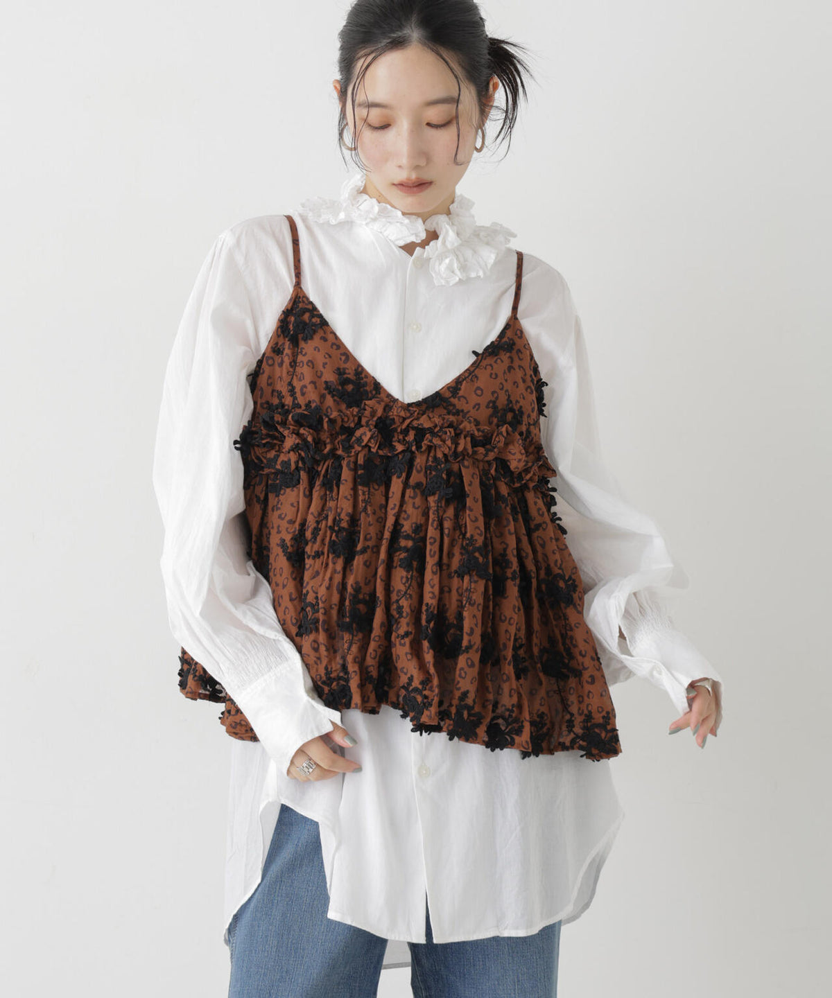 crinkle crinkle crinkle/3D embroidery leopard cami(セットアップ可) 6716221001