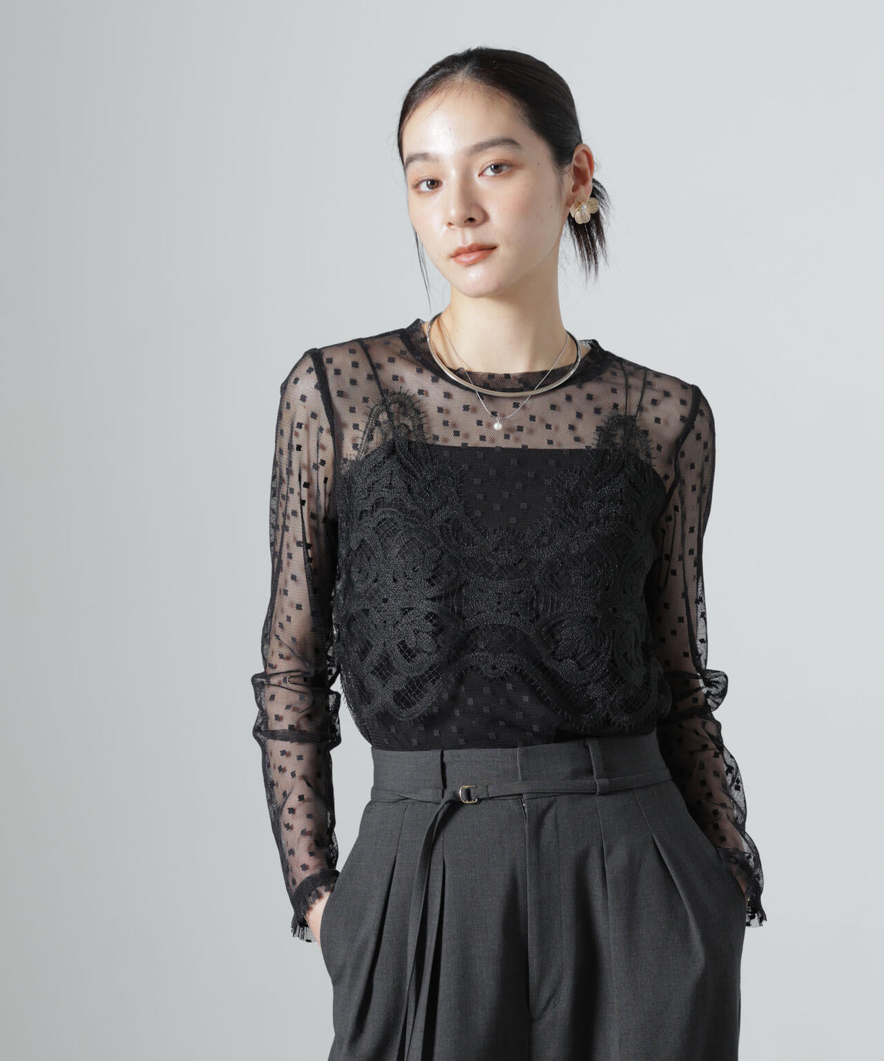 troisiemechaco/DOT×TULLE LACE トップス 6716223038