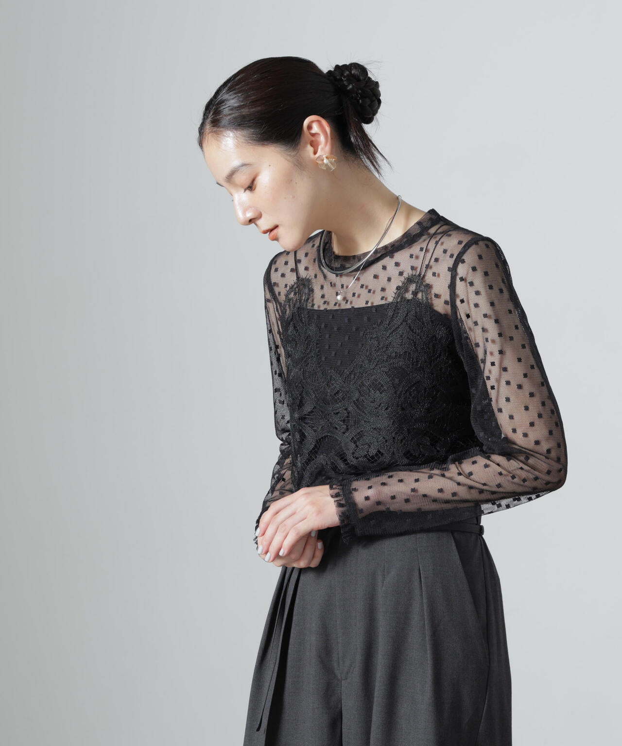 troisiemechaco/DOT×TULLE LACE トップス 6716223038