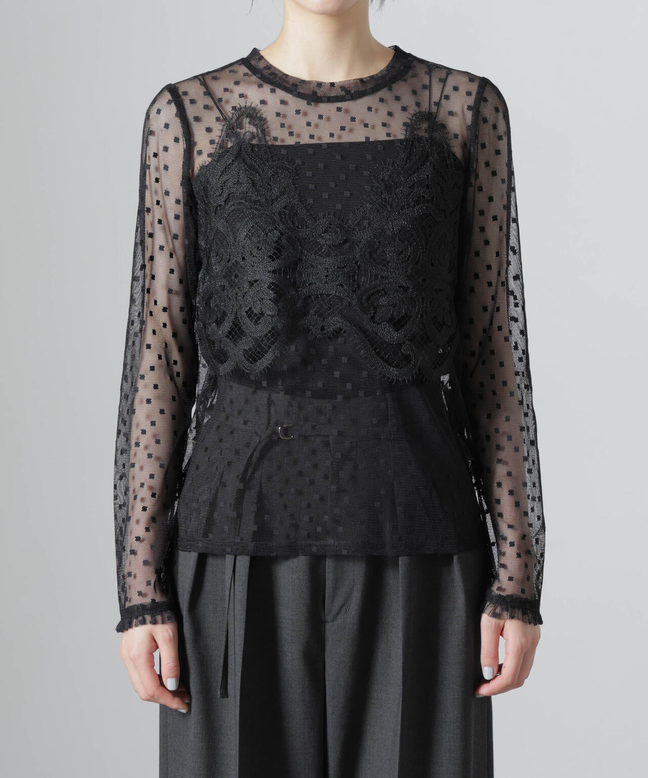 troisiemechaco/DOT×TULLE LACE トップス 6716223038