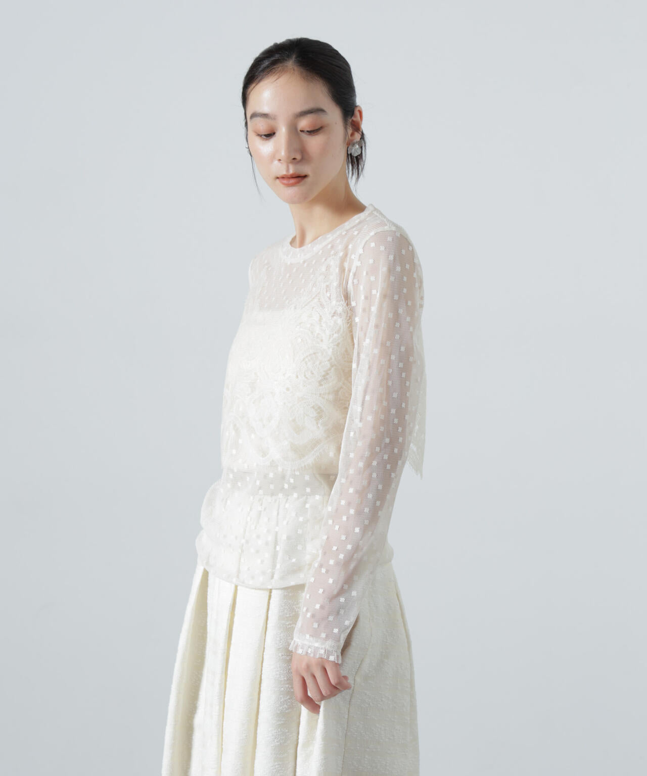 troisiemechaco/DOT×TULLE LACE トップス 6716223038