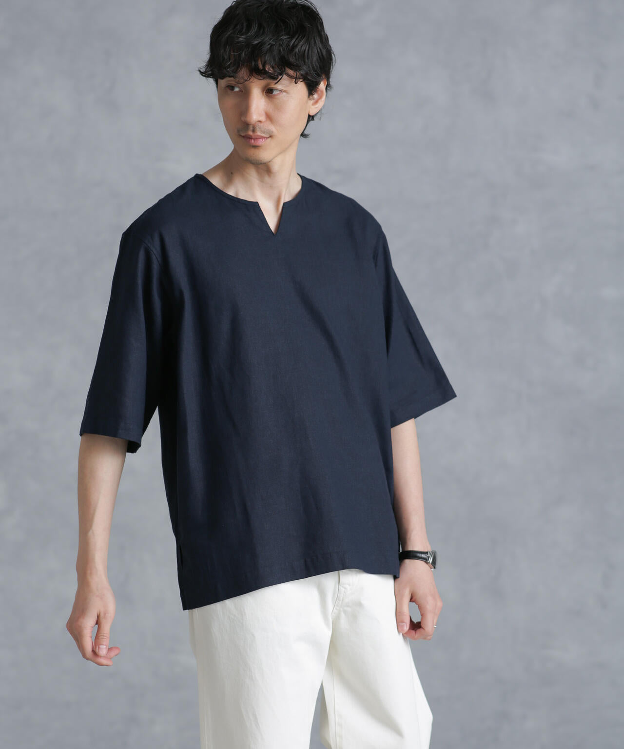 フレンチリネンプルオーバーシャツ 半袖 6724121207