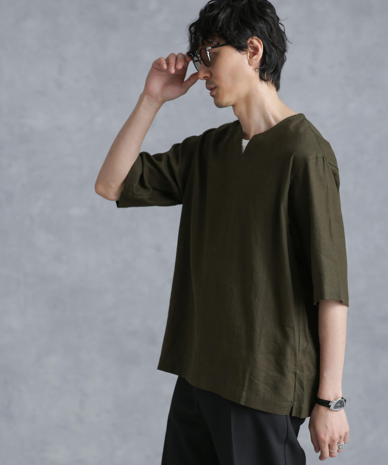 フレンチリネンプルオーバーシャツ 半袖 6724121207