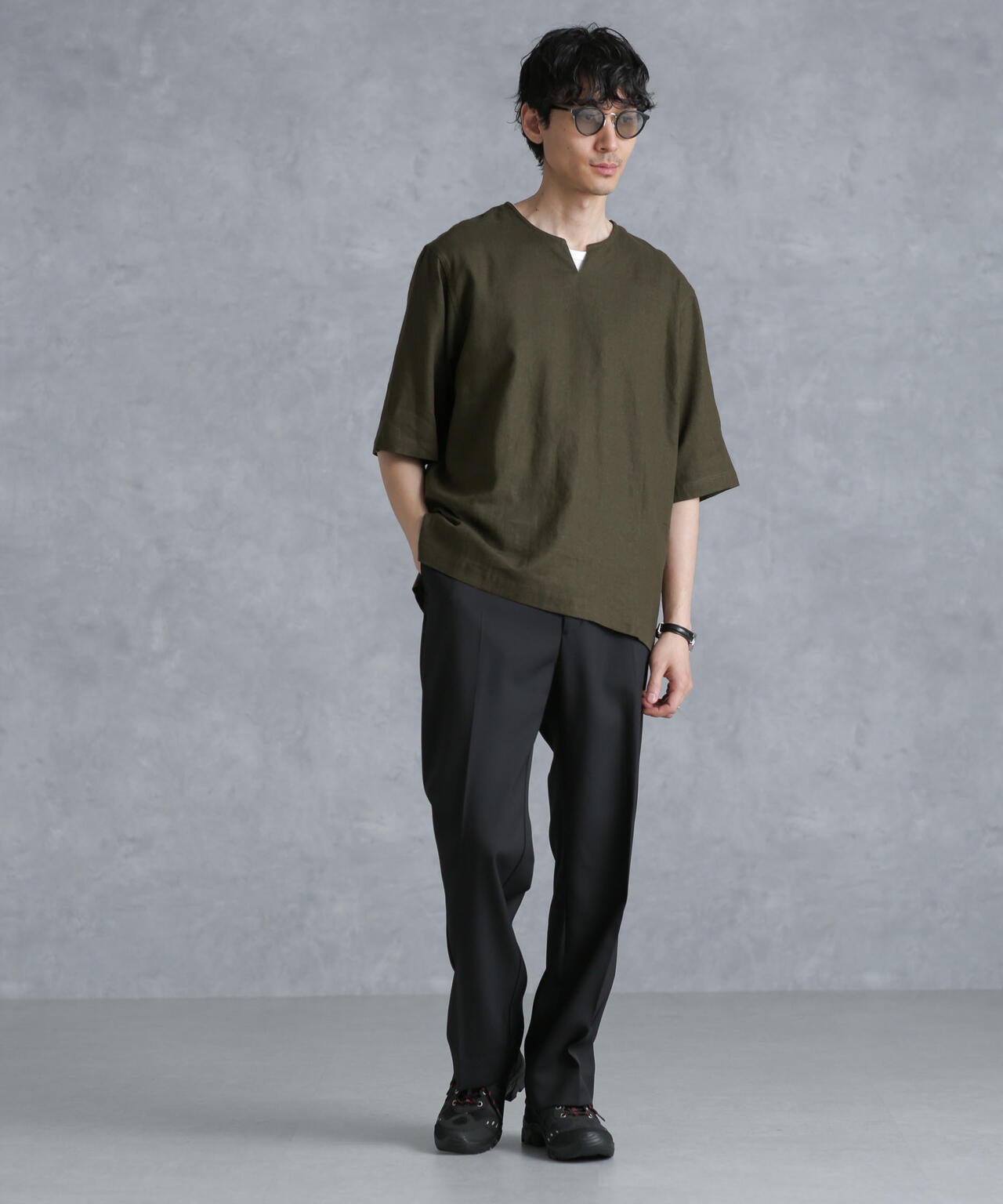 フレンチリネンプルオーバーシャツ 半袖 6724121207