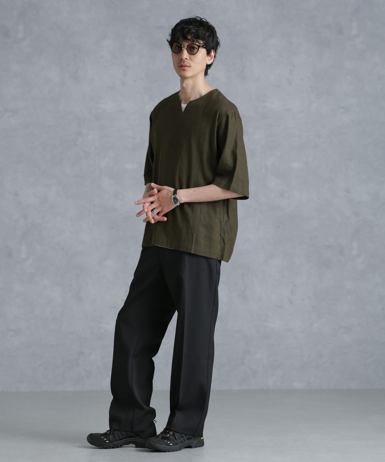 フレンチリネンプルオーバーシャツ 半袖 6724121207