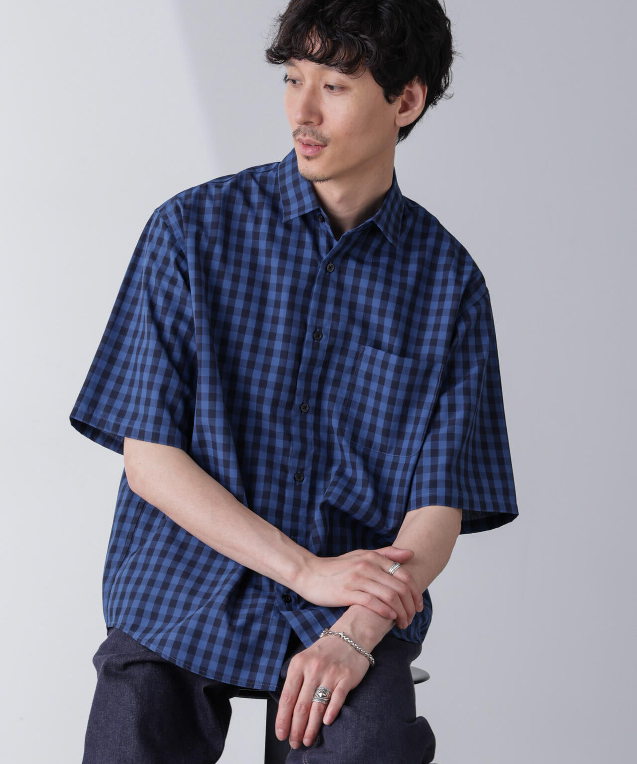 リラックスギンガムシャツ 半袖 6724121237