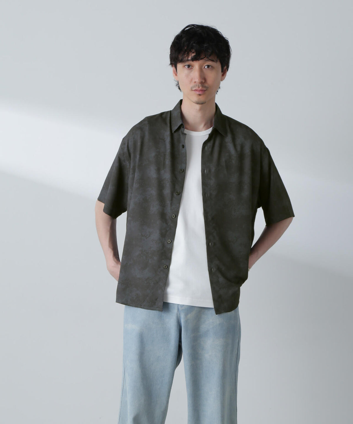 梨地パターンシャツ 半袖 6724121238