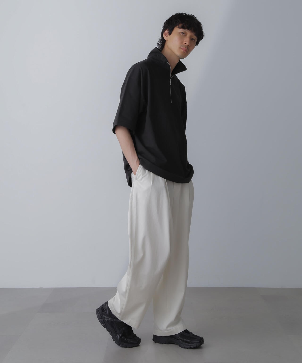 HALF ZIP ワイドシルエット Tシャツ 半袖 6724124225
