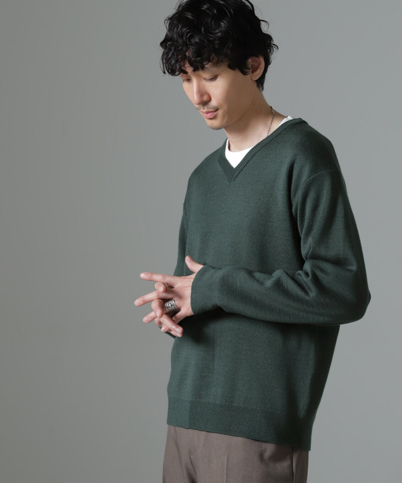 タスマニアミックス ミラノリブリラックスVネックニット 6724222212
