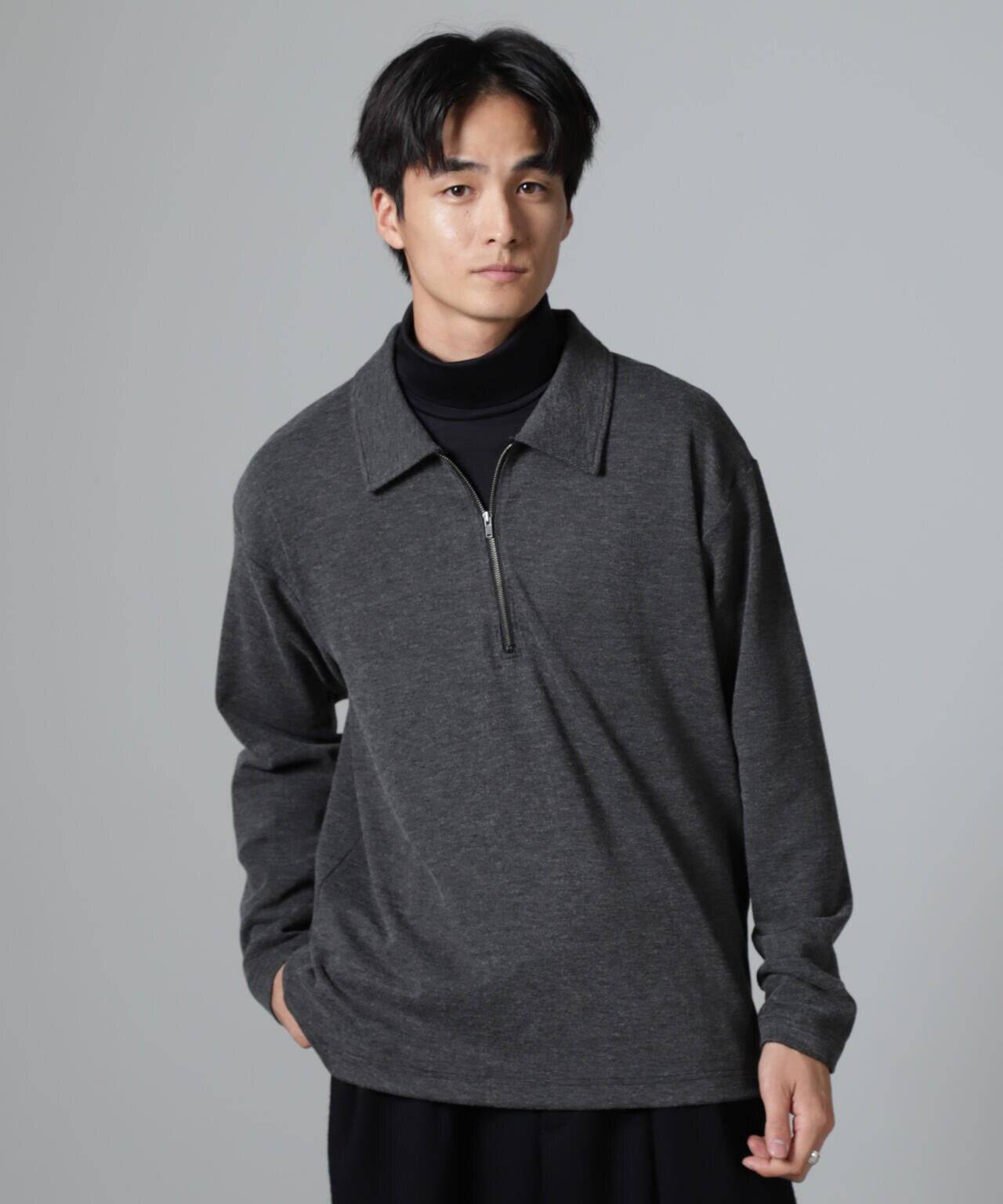 WEB限定/ストレッチテレコハーフジッププルオーバー 長袖 6724223224