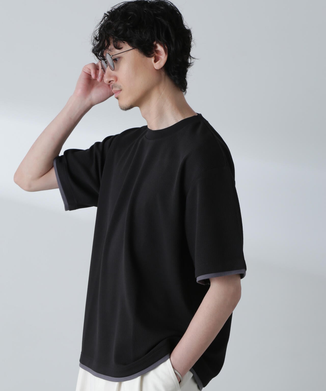 ジャガードフェイクレイヤードTシャツ 半袖 6724224222