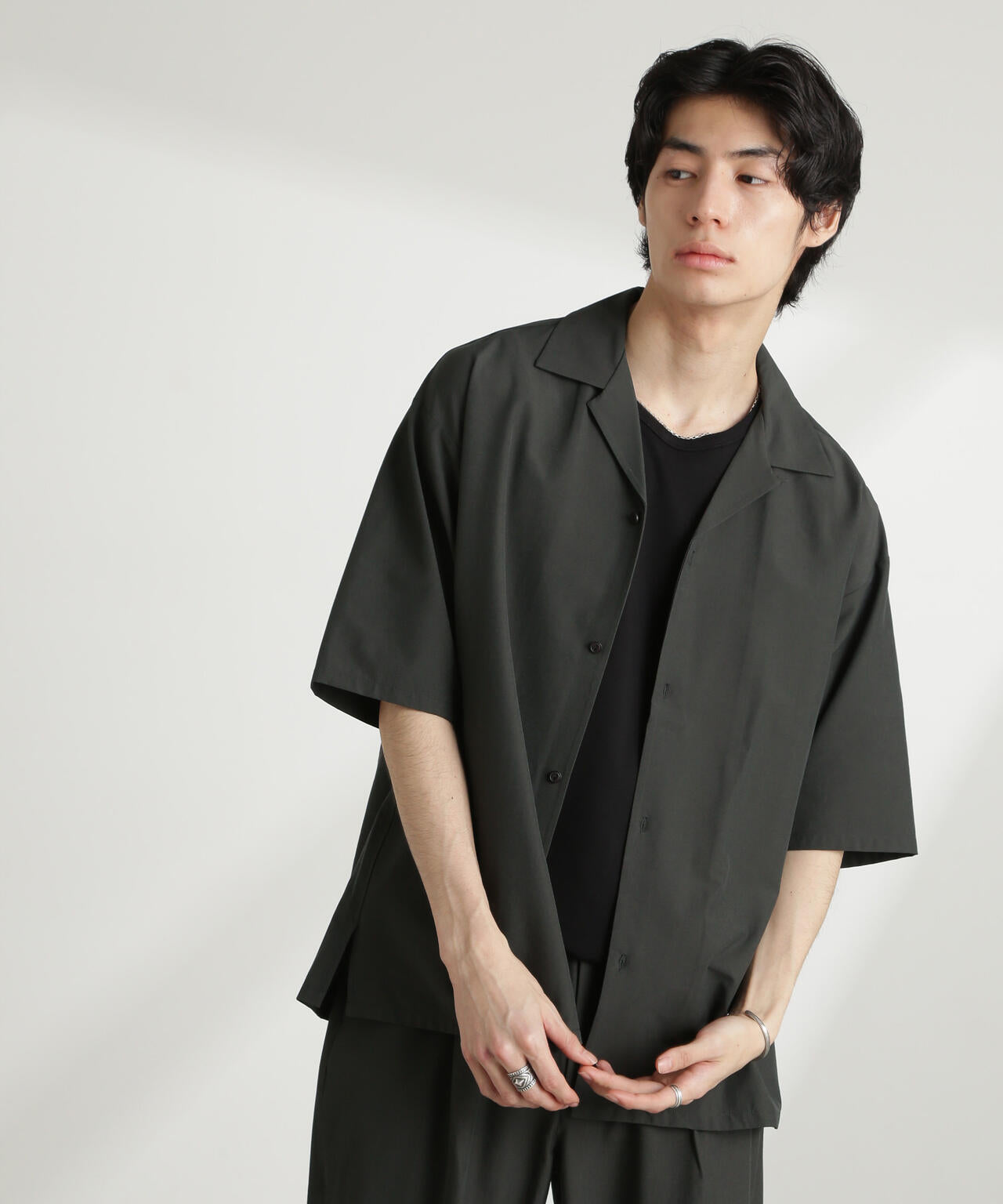 ストレッチワイドオープンカラーシャツ 半袖(セットアップ可) 6725121226