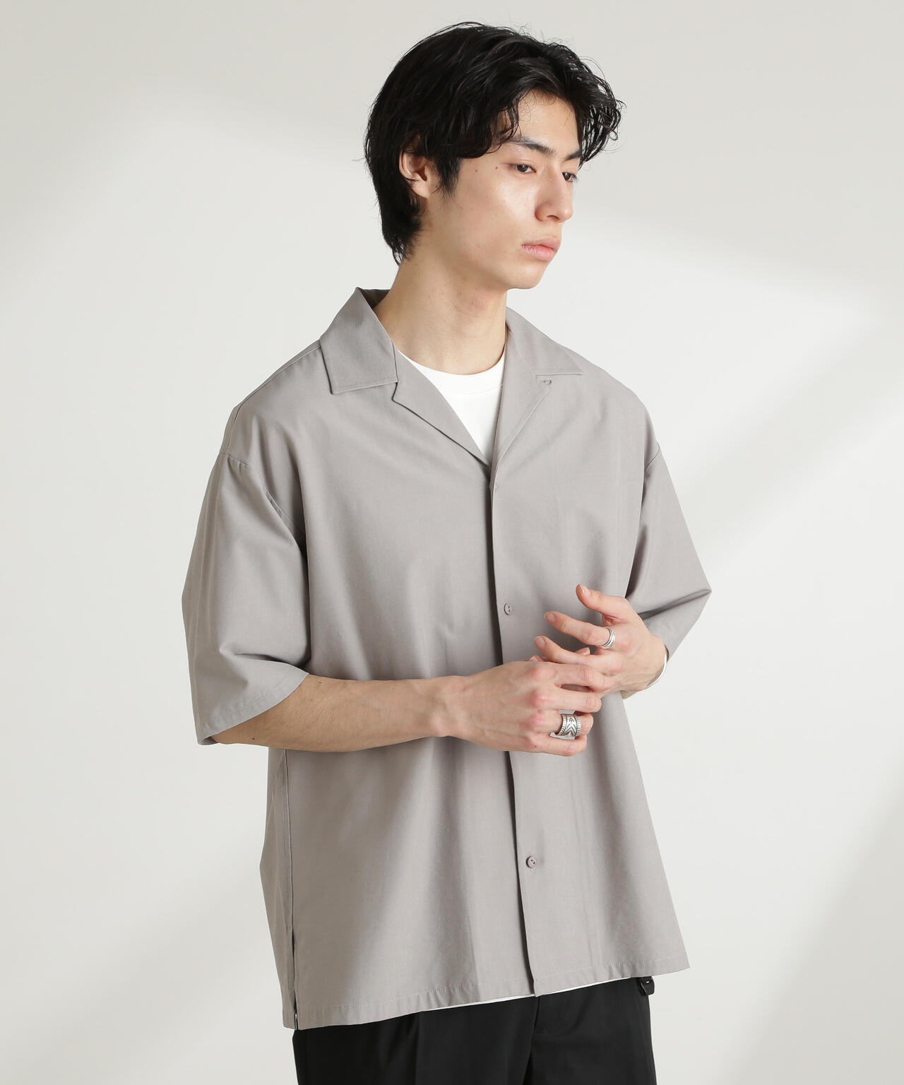 ストレッチワイドオープンカラーシャツ 半袖(セットアップ可) 6725121226