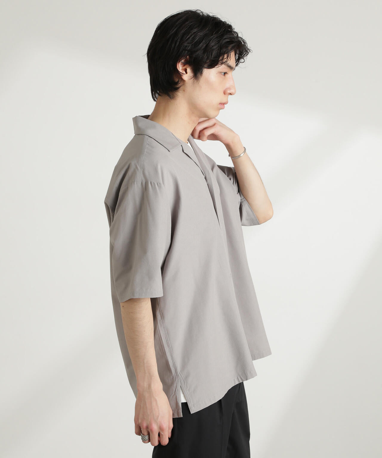 ストレッチワイドオープンカラーシャツ 半袖(セットアップ可) 6725121226