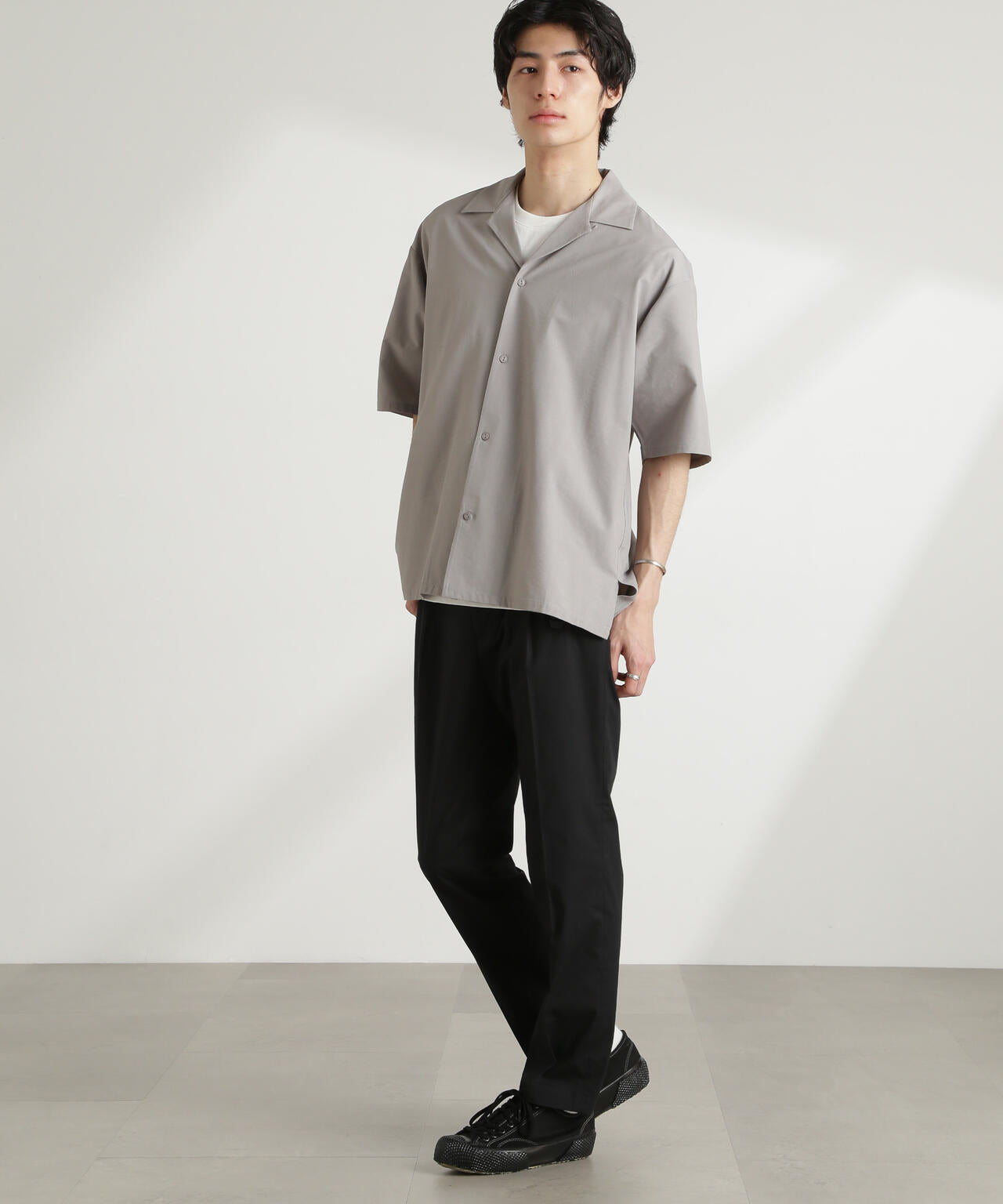 ストレッチワイドオープンカラーシャツ 半袖(セットアップ可) 6725121226