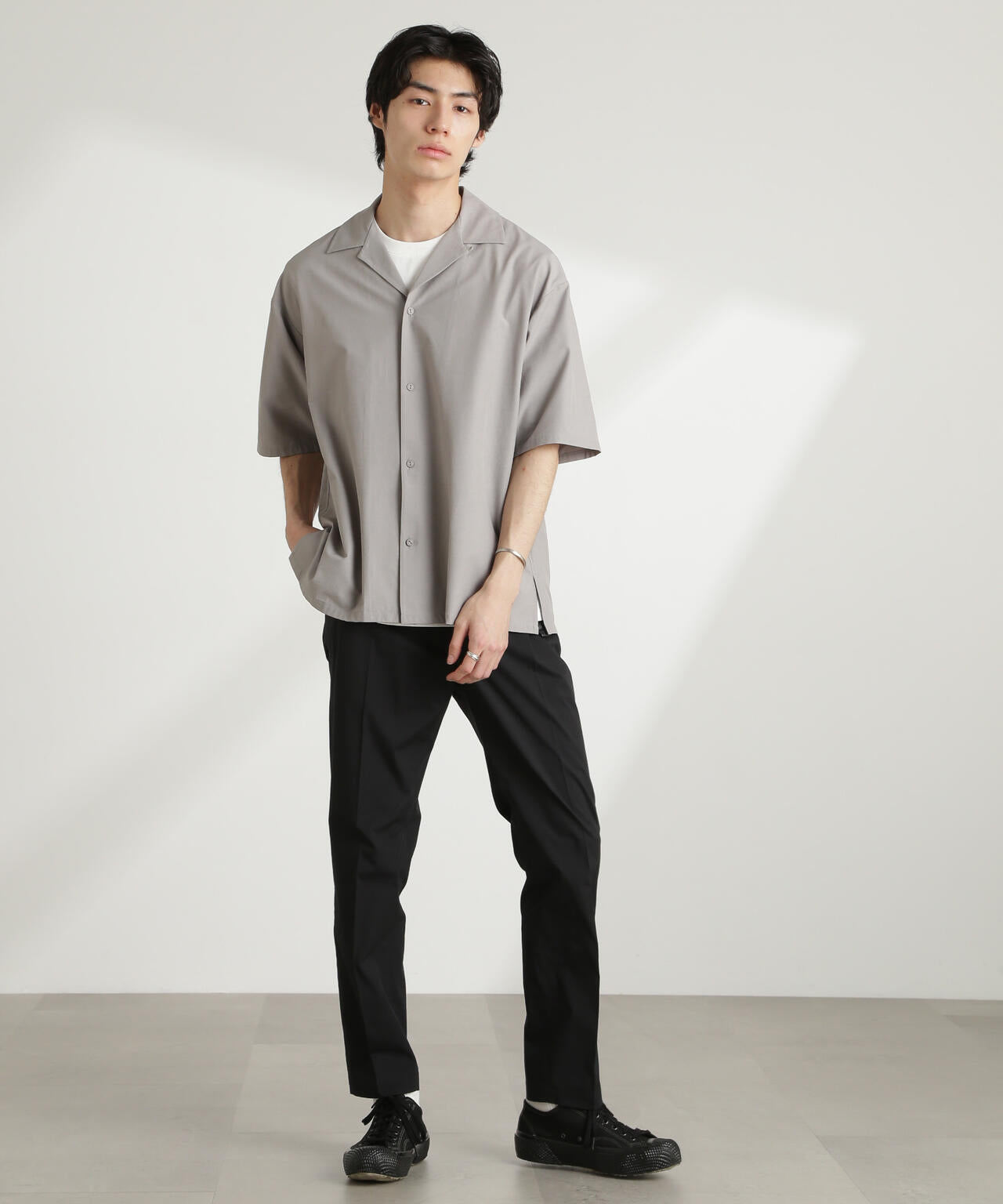 ストレッチワイドオープンカラーシャツ 半袖(セットアップ可) 6725121226