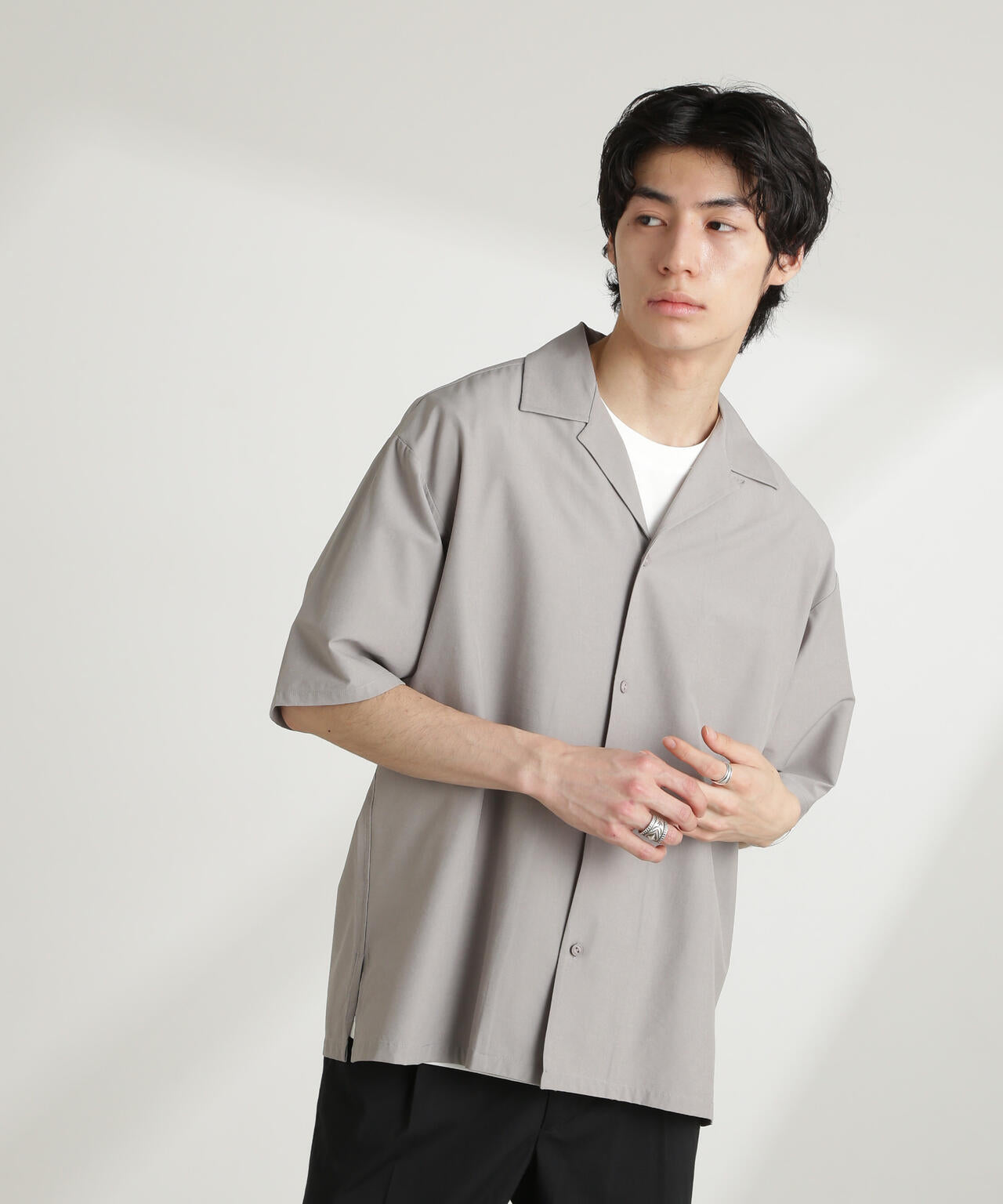 ストレッチワイドオープンカラーシャツ 半袖(セットアップ可) 6725121226