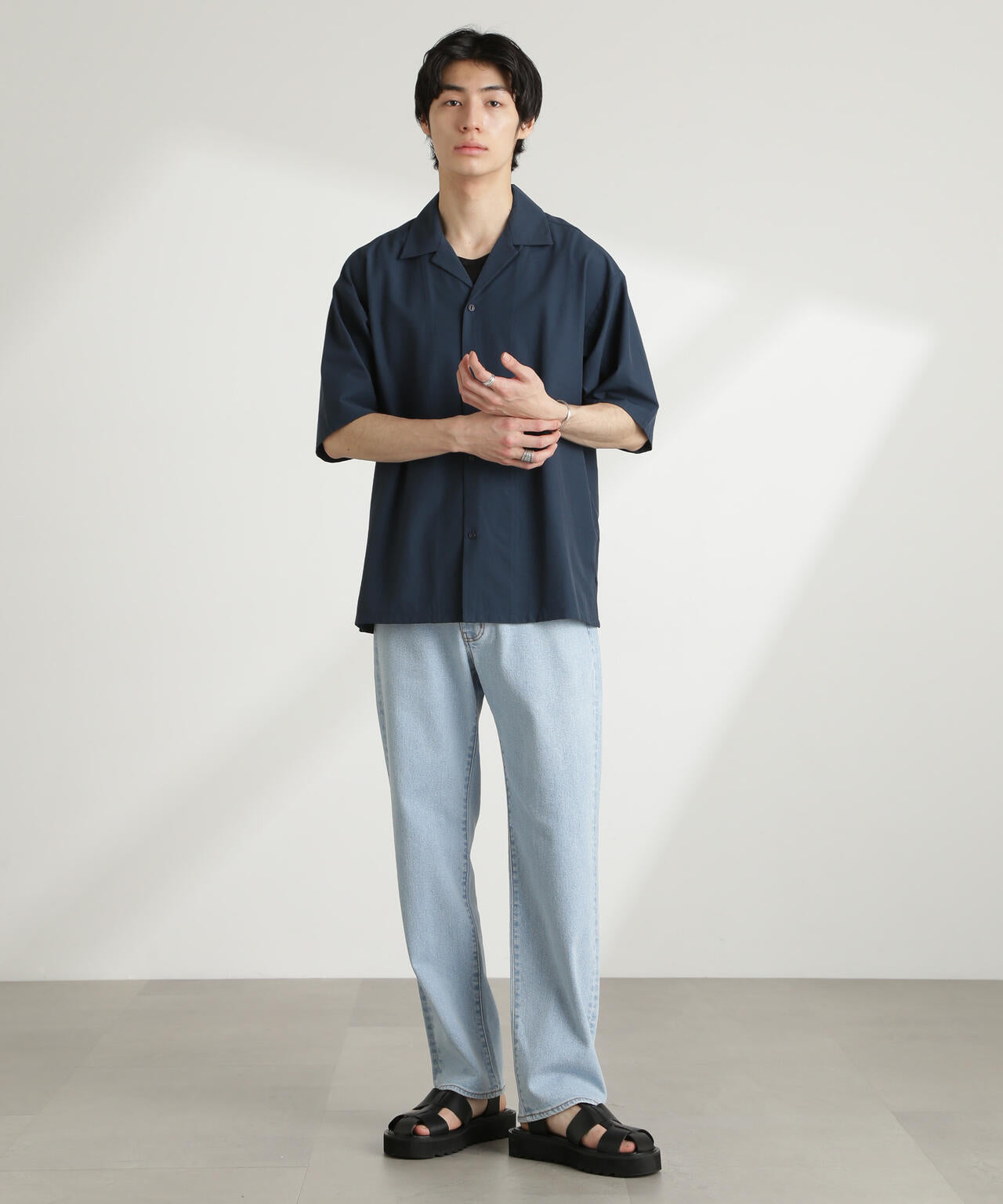 ストレッチワイドオープンカラーシャツ 半袖(セットアップ可) 6725121226