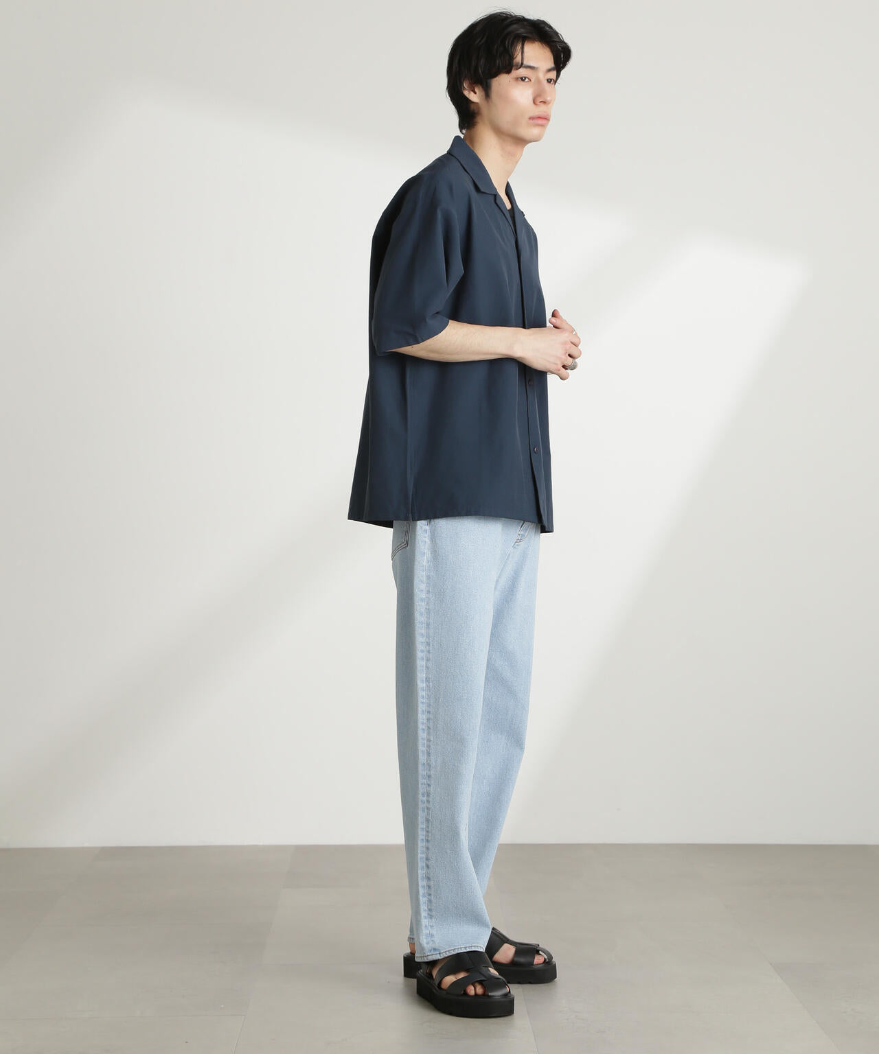 ストレッチワイドオープンカラーシャツ 半袖(セットアップ可) 6725121226