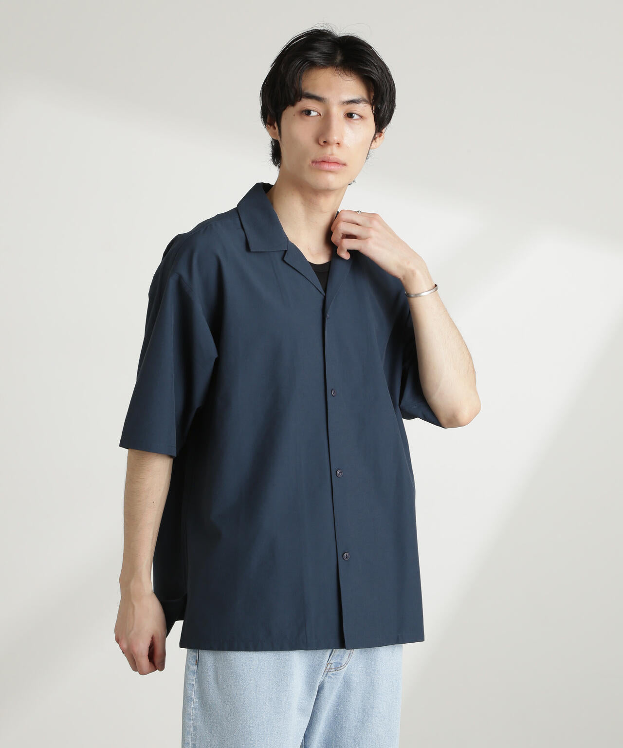 ストレッチワイドオープンカラーシャツ 半袖(セットアップ可) 6725121226