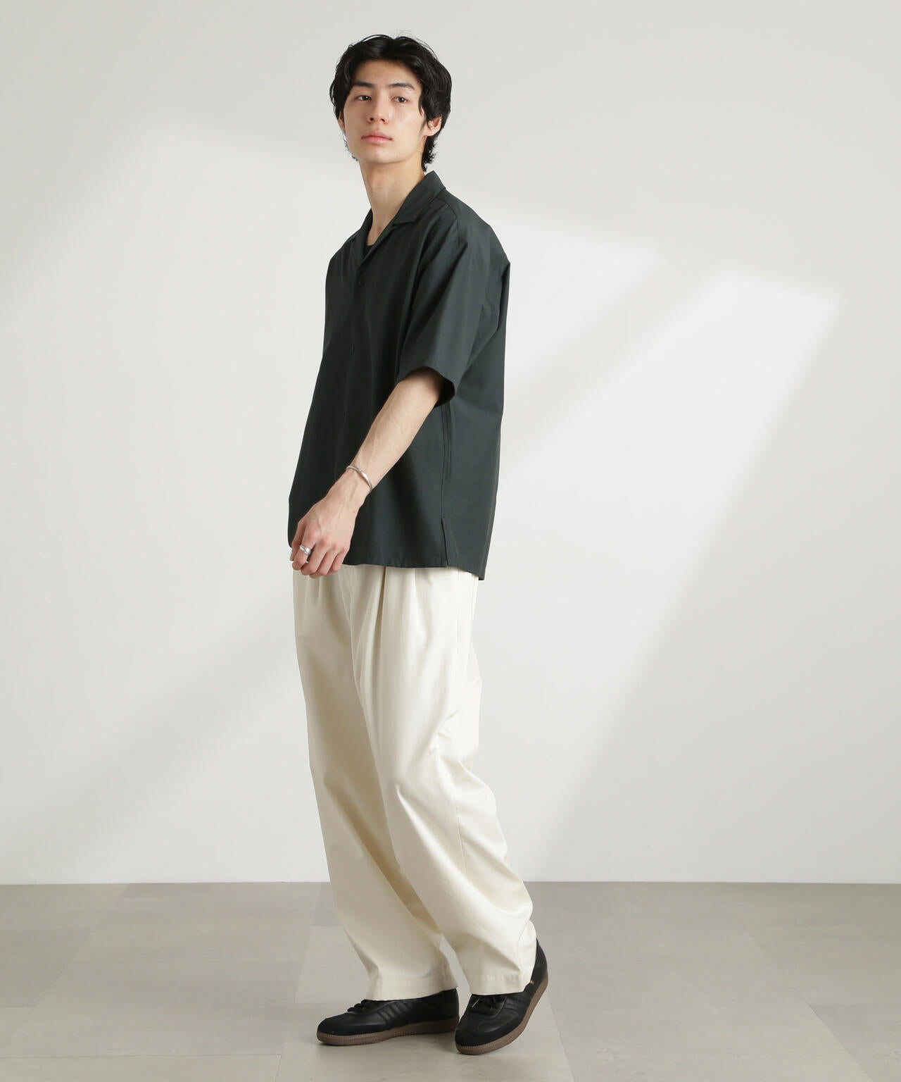 ストレッチワイドオープンカラーシャツ 半袖(セットアップ可) 6725121226