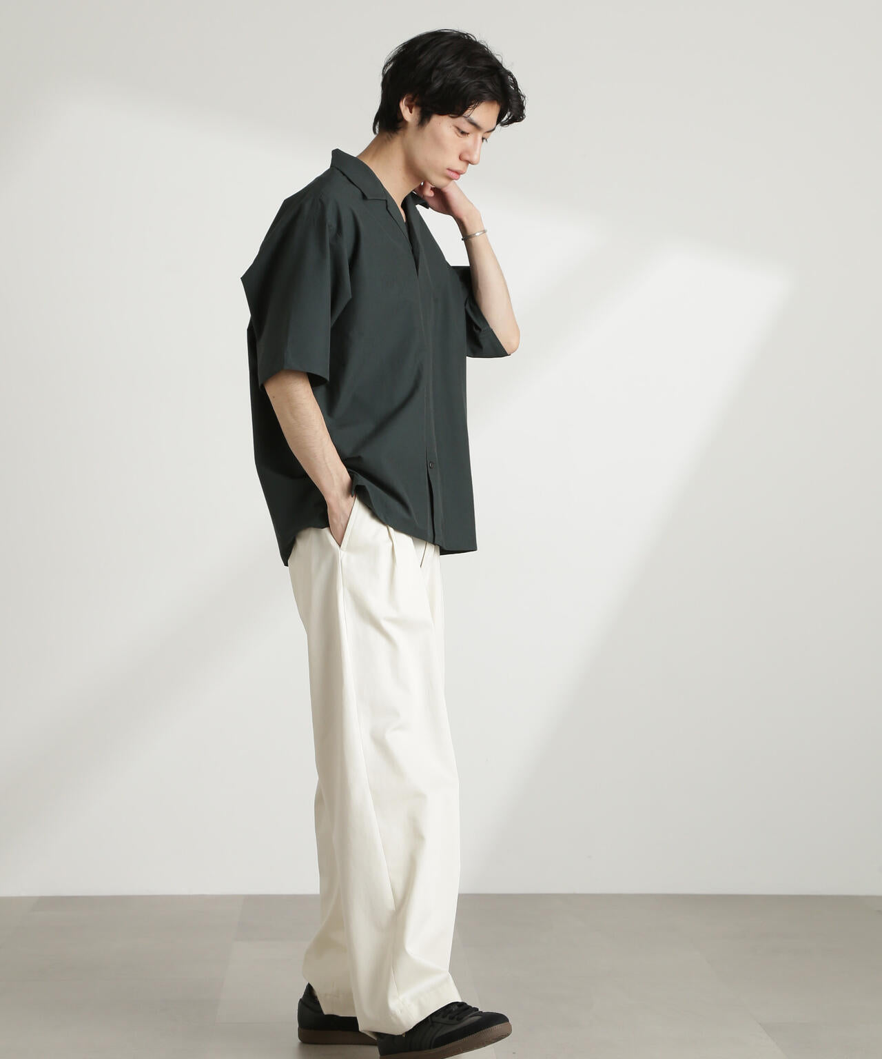 ストレッチワイドオープンカラーシャツ 半袖(セットアップ可) 6725121226