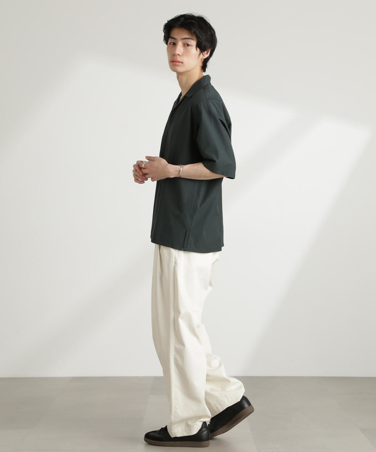 ストレッチワイドオープンカラーシャツ 半袖(セットアップ可) 6725121226