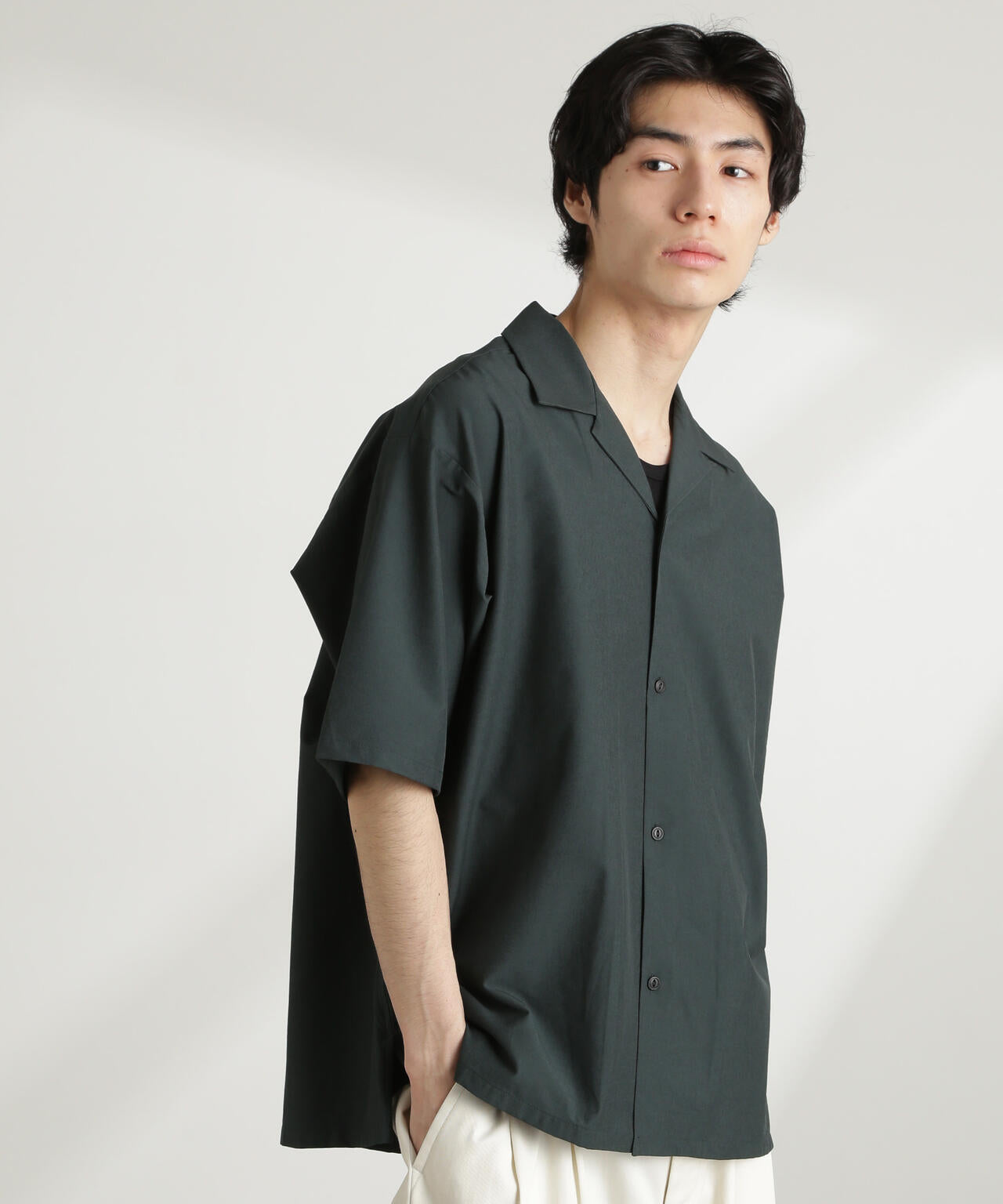 ストレッチワイドオープンカラーシャツ 半袖(セットアップ可) 6725121226