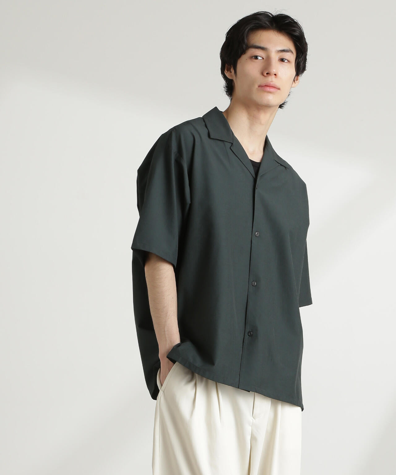 ストレッチワイドオープンカラーシャツ 半袖(セットアップ可) 6725121226