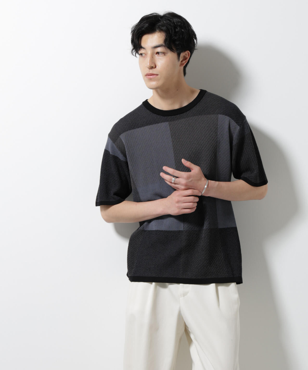 ブロックチェックニットTシャツ 半袖 6725122213