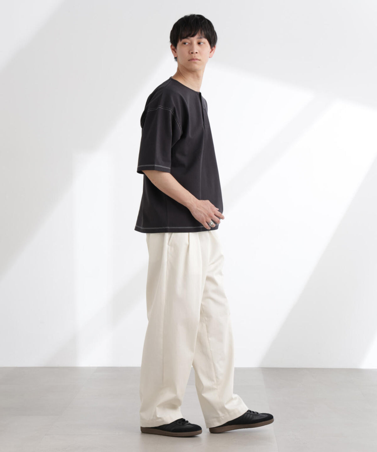 ヘビーオンスワイドヘンリーネックTシャツ 半袖 6725124227