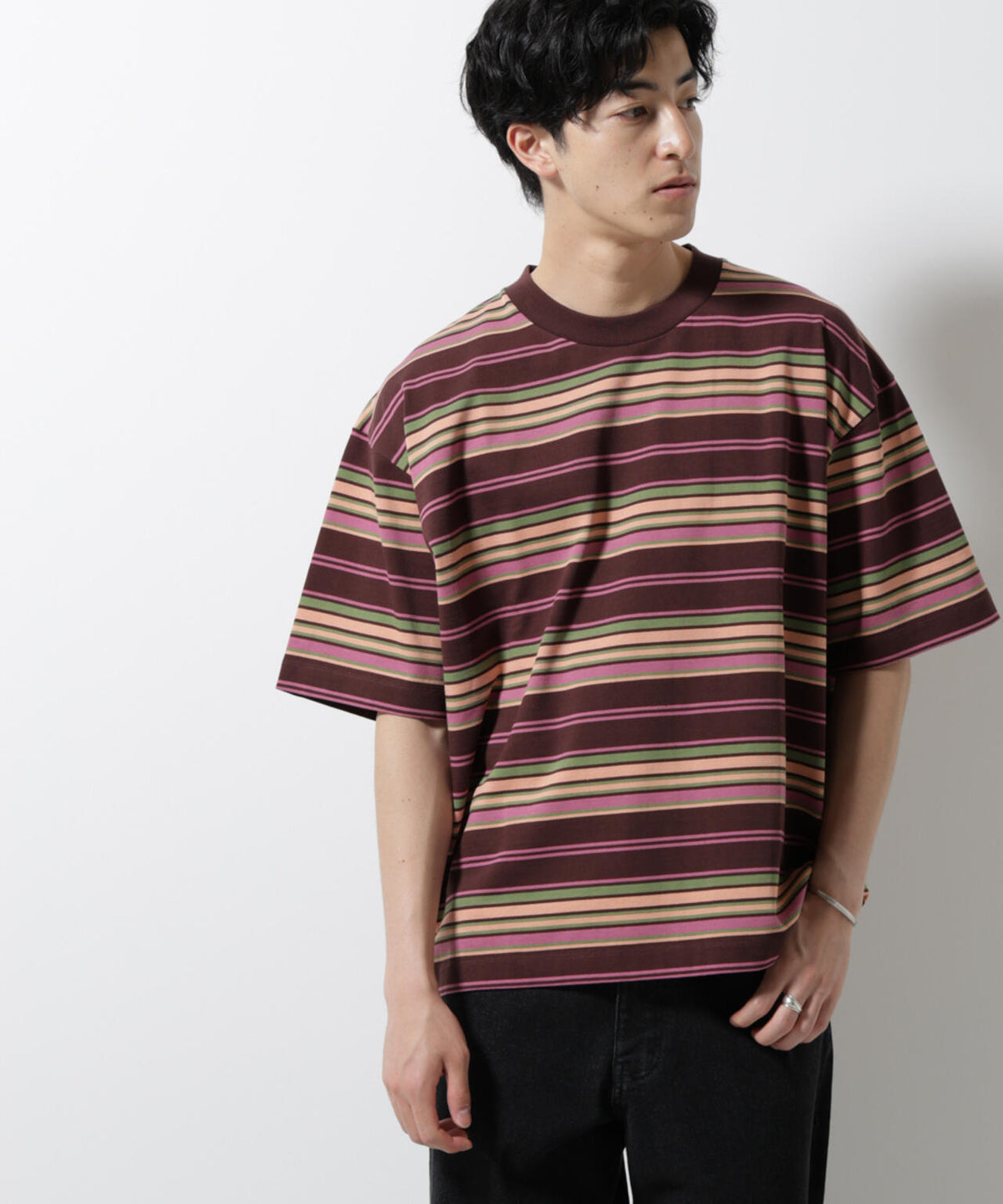 マルチボーダーリラックスTシャツ 半袖 6725124237