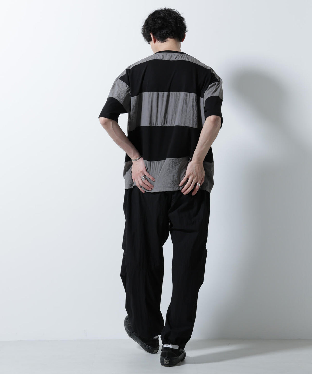 リラックス異素材ボーダーTシャツ 半袖 6725124249
