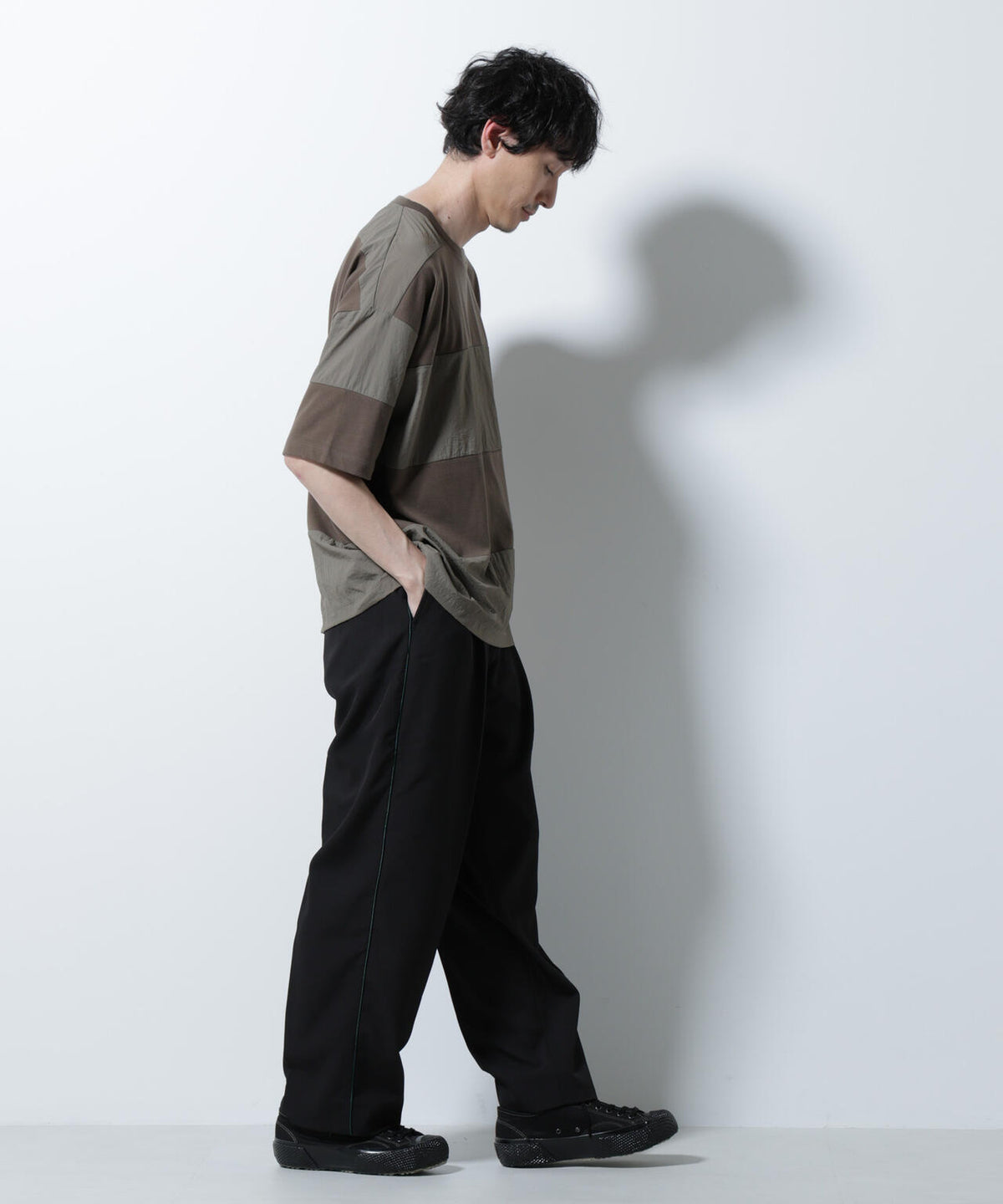 リラックス異素材ボーダーTシャツ 半袖 6725124249