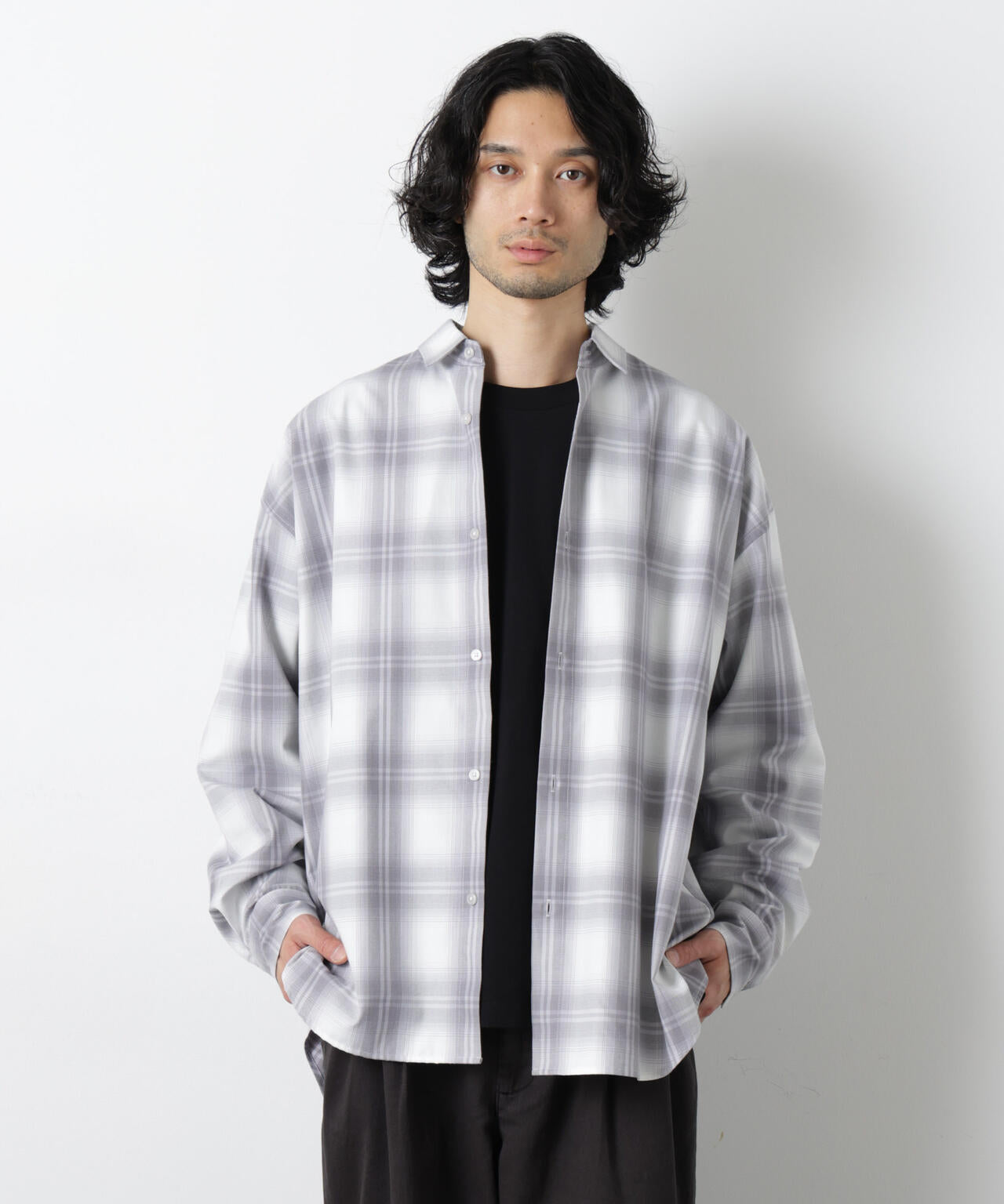 ビッグドレープチェックシャツ 長袖 6726120202