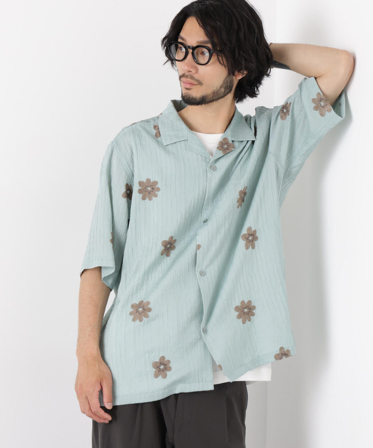フラワー刺繍シャツ 半袖 6726121217