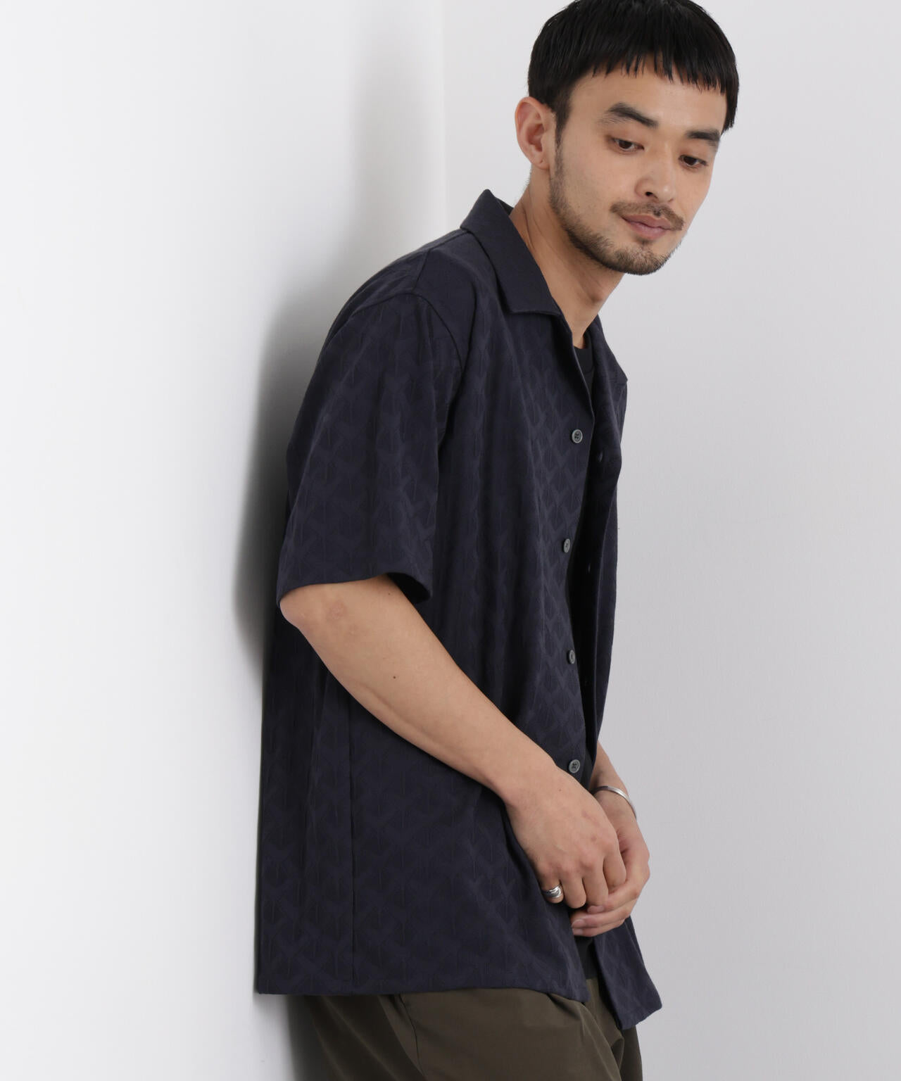 WEB限定/ジャガードオープンカラーシャツ 半袖 6726121219