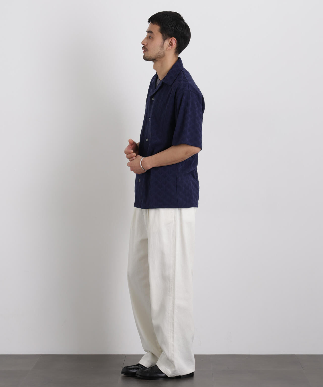 WEB限定/ジャガードオープンカラーシャツ 半袖 6726121219