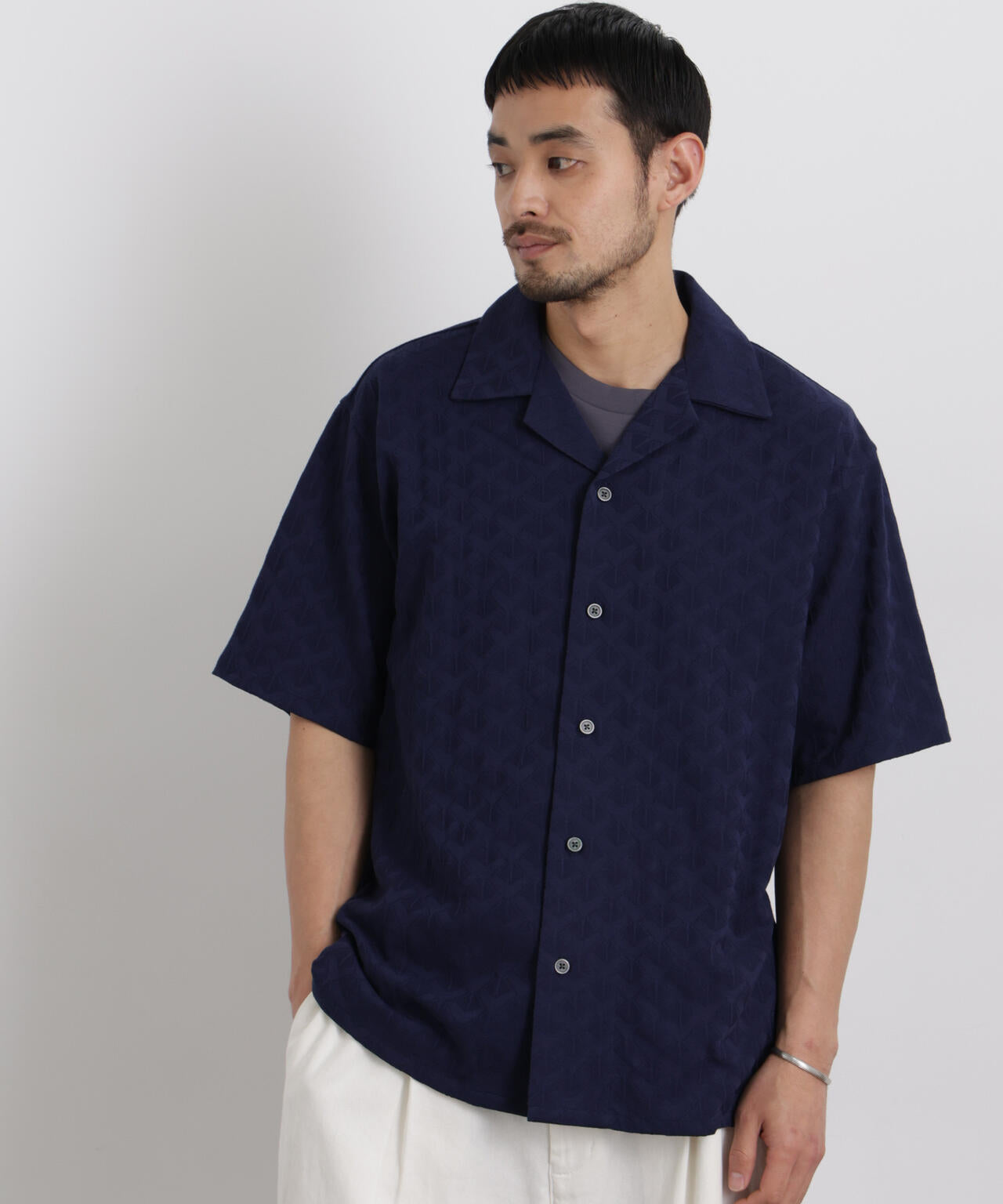 WEB限定/ジャガードオープンカラーシャツ 半袖 6726121219