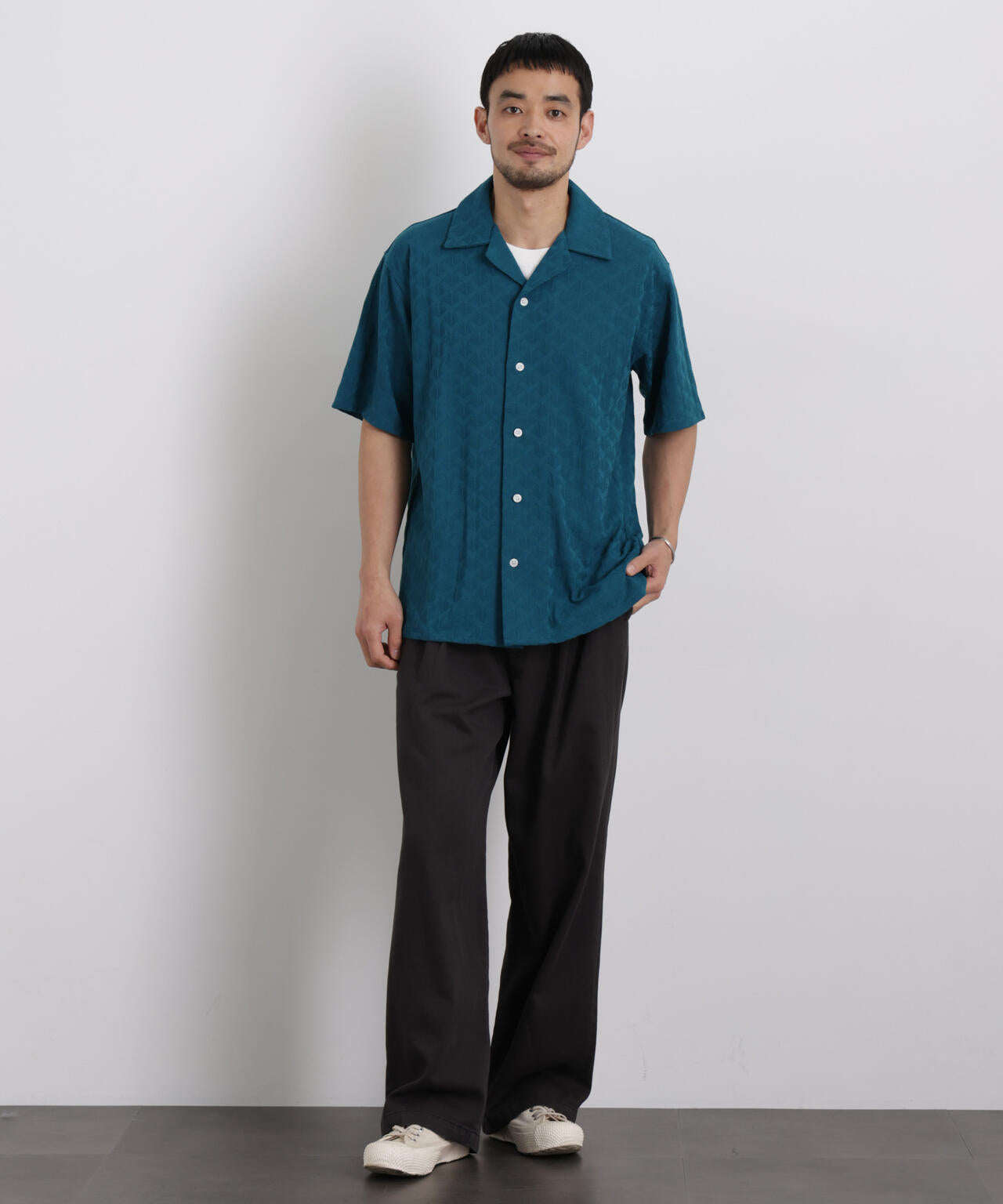 WEB限定/ジャガードオープンカラーシャツ 半袖 6726121219