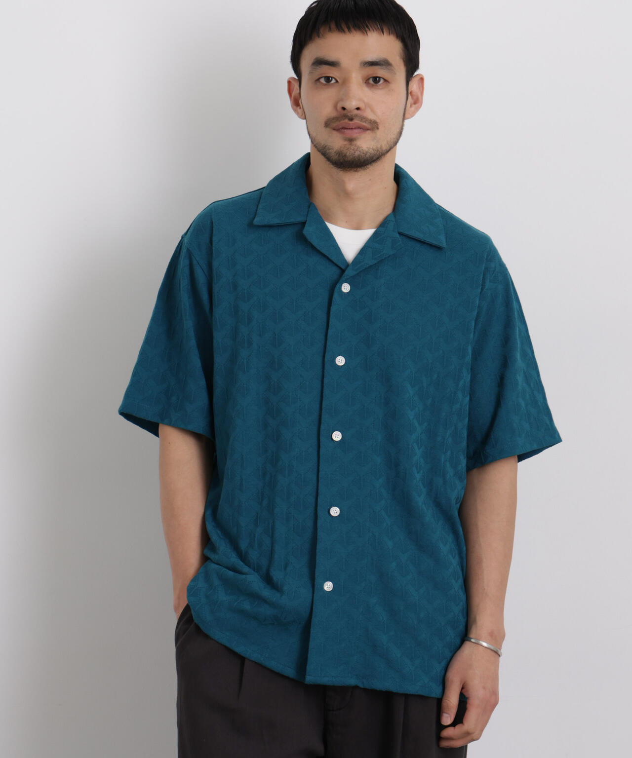 WEB限定/ジャガードオープンカラーシャツ 半袖 6726121219