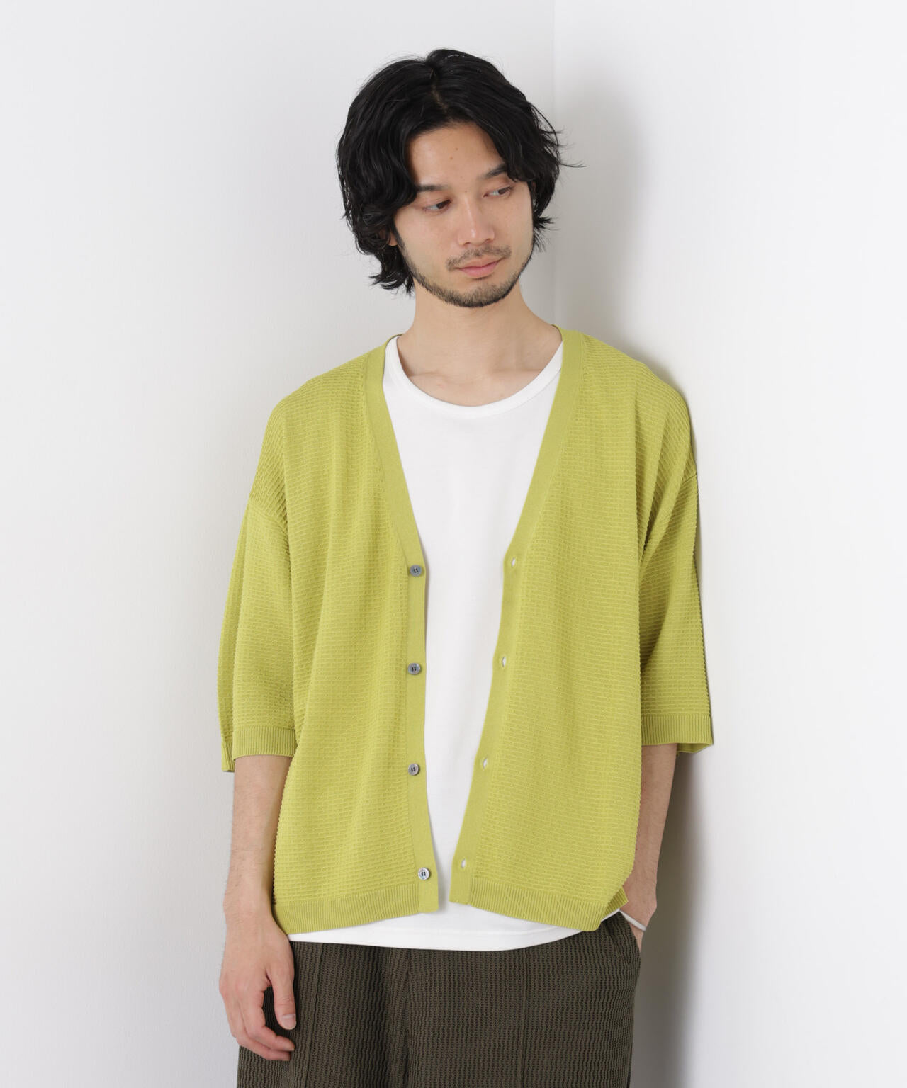 エアリードレープ ニットカーディガン 5分袖 6726122216