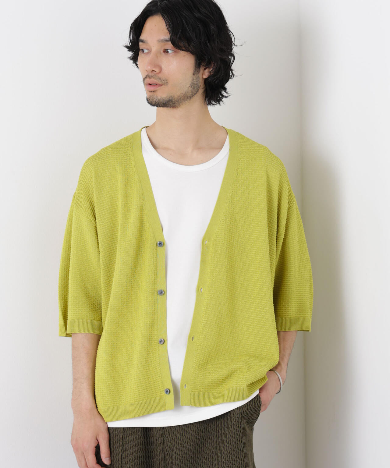 エアリードレープ ニットカーディガン 5分袖 6726122216