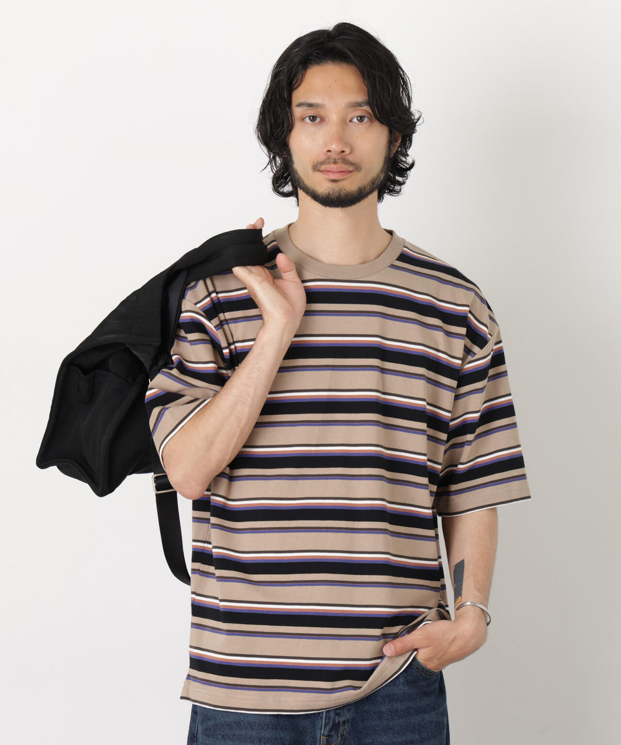 コーマコットンランダムボーダーTシャツ 6726124223