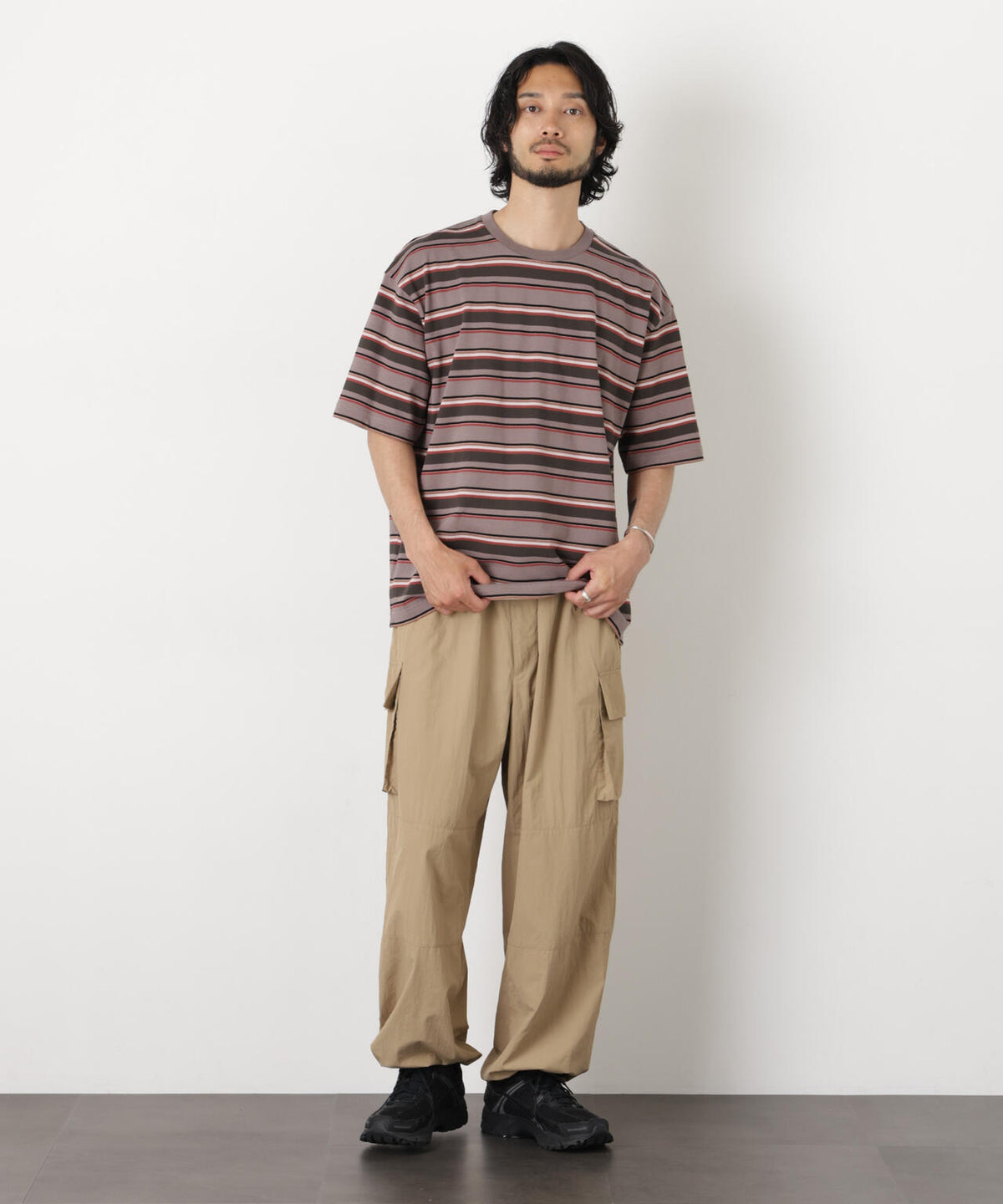 コーマコットンランダムボーダーTシャツ 6726124223